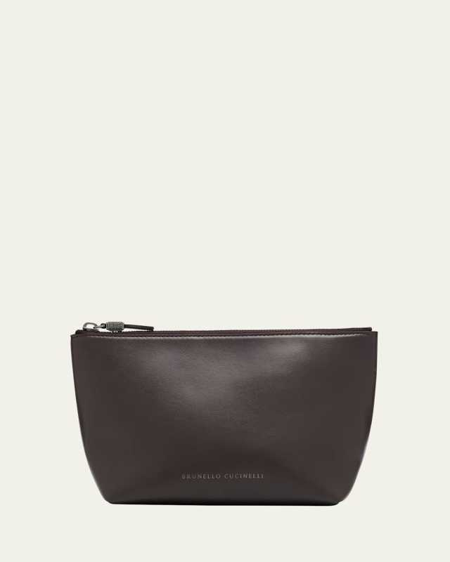 Monili Zip Leather Pouch Bag